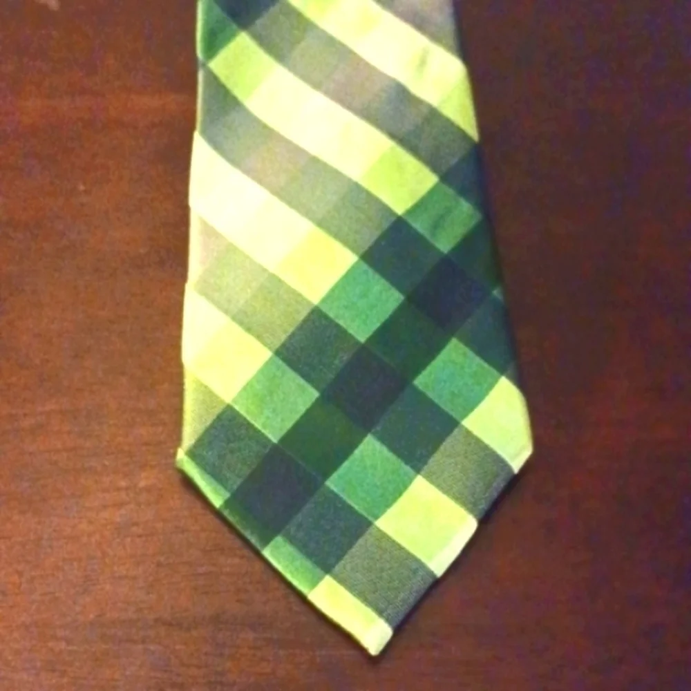 GEOFFREY BEENE Blue Green Plaid Spring Silk Necktie